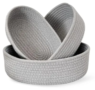 Produktbild von Set aus 3 Aufbewahrungskörben, Baumwollkörben, Strickkorb, geflochtenen Aufbewahrungskörben aus Baumwollseil, Organizer für den Wickeltisch im Kinderzimmer, Schlafzimmer oder Wohnzimmer (grau)