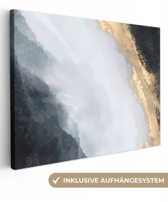 Produktbild von MuchoWow® - Leinwandbilder - Abstrakt - Farbe - Gold - Schwarz - Marmor, Wandbild, Wanddeko Bilder Wohnzimmer, 120x90 cm