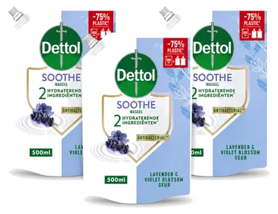 Produktbild von 3 x Dettol Soothe Handseife Nachfüller - Lavendel & Veilchenblüte - 500 ml - Vorteilspackung - 3 Stücke