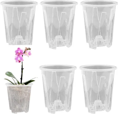 Produktbild von Famanu Blumentopf Transparente Orchideen- und Pflanzenpot mit Drainagelöchern - 6 Stück