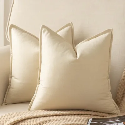 Productafbeelding van Kussensloop set, 2 stuks, linnenlook, 55 x 55 cm, beige