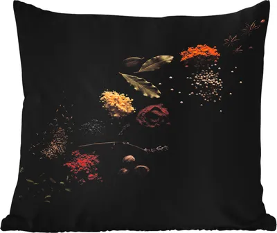 Produktbild von MuchoWow® Outdoor Kissen - Kräuter - Schwarz - Gewürze - Küche - Kochen - 40x40 cm - Wetterfest - Lounge Kissen - Kopfkissen - Interieur - Polster mit Bild