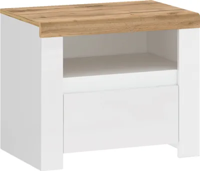 Obrázek produktu pro Noční stolek Konsimo se zásuvkou lesklý "DAMINO", bílý, laminovaná nábytková deska, moderní, 60.1x50.5x40cm
