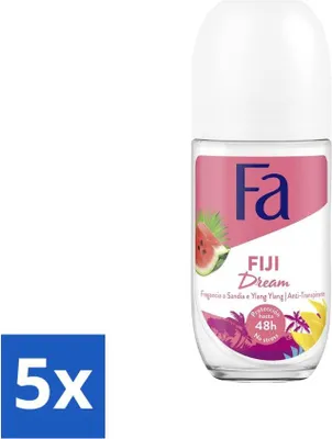 Obrázok produktu pre Fa - Dezodorant Roller - Fiji Dream - Melón a Ylang Ylang - 48-hodinová ochrana - 50 ml - Hodnotné balenie - 5 kusov