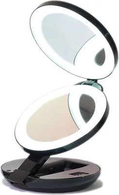 Produktbild von Kompakter Doppel-Reisespiegel mit LED (10-fache Vergrößerung) - Schwarz