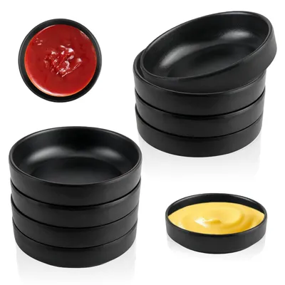 Immagine prodotto di Set di 8 ciotoline per salse, nere, rotonde, diametro 9 cm, ideali per salse e snack