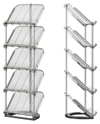 Immagine prodotto di Set di 2 scaffali per scarpe, con 5 ripiani | Grigio | 28,4 x 24,5 x 102,5 cm