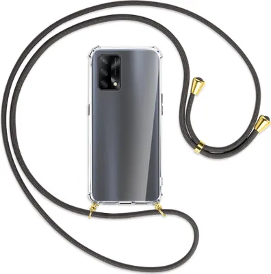 Produktbild von Handykette Backcover-Schutzhülle mit Band (Metall goldfarben) für Oppo A74 4G, Oppo F19 4G - dunkelgrau