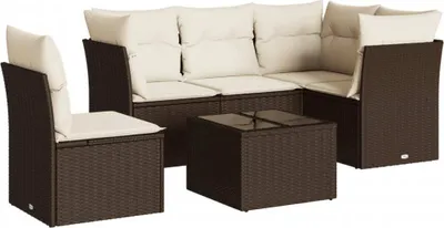 Produktbild von 6-tlg. Garten-Sofagarnitur mit Kissen Braun Poly Rattan