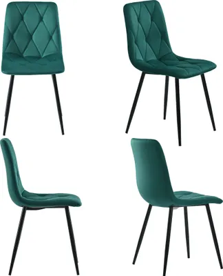 Obrázek produktu pro Sweiko jídelní židle (4 ks), tmavě zelená, sada 4 čalouněných židlí designová židle, keprová sametová jídelní židle, kuchyňská židle s opěradlem, sametový sedák, kovový rám, kovové nohy