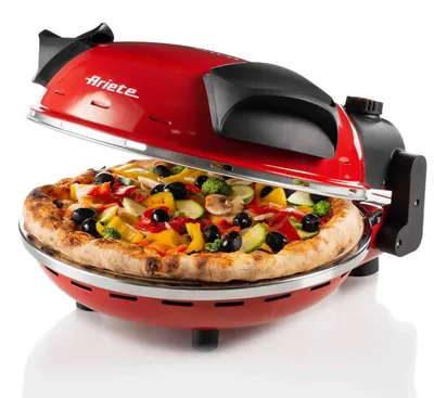Pizzaofen 1200 W, 400 °C, Schamottstein, 30 cm, rot