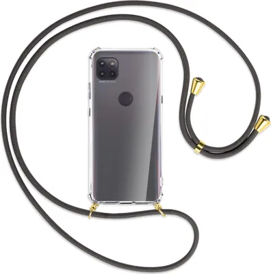 Produktbild von Handykette Backcover-Schutzhülle mit Band (Metall goldfarben) für Motorola Moto G 5G - dunkelgrau