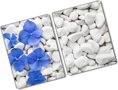Produktbild von Tulup Glas Herdabdeckplatte - 2x40x52 cm - Glaskeramikkochfeld-Abdeckung Spritzschutz Glasabdeckplatte Kochplattenabdeckung und Schneidebrett - Zweiteilig - Blumen & Pflanzen - Hortensie - Blau