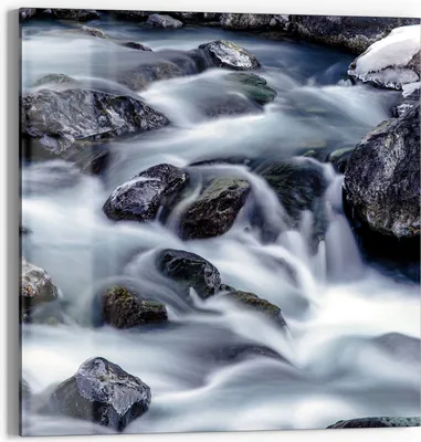 Produktbild von DEQORI Glasbild Echtglas 50x50 cm 'Winterflusslauf' Wandbild Bild modern Deko