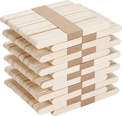 A stack of wooden craft sticks.