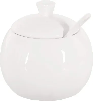 Produktbild von Buchensee Zuckerdose mit Deckel und Löffel / Gewürzdose / Zuckerschale aus Fine Bone China Porzellan, weiß