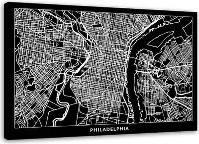 Obrázek produktu pro Plátno obraz Filadelfie - mapa města 100x70 cm Feeby šedá nástěnná malba připravená k zavěšení