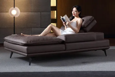 Produktbild von Wohnzimmer Lounge Möbel Modern Design Sofa Leder Braun Textil Chaiselongue Neu