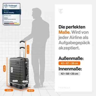 Produktbild von Travely Polycarbonat Koffer Groß 67cm L - 60L Innenvolumen - sehr robuster Hartschalen Koffer mit sanften Rollen & TSA Schloss, Reisekoffer, Koffer & Trolleys, Reisekoffer mit Rollen