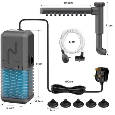 Produktbild von Innenfilter für Aquarien, einstellbares Wasserdurchflussdesign, geeignet für Durchflussrate 600 l/h, geeignet für 20–30 cm große Aquarien, 6 W