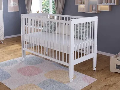 Imagen del producto de Cuna para bebé, cuna auxiliar de 120x60 cm con barandilla de seguridad. Transformable. Color blanco. Cuna NOVA para bebé, cuna de madera. Cuna para bebé, convertible, con barandilla
