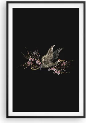 Produktbild von Gerahmtes Poster - Schwarzer Rahmen - Asiatisch Vogel Blumen - 61x91,5 cm - Wand Bild - Wanddeko - Wandbilder - Kunstposter - Wandposter - Bilderrahmen - Bilder - Kunstdruck - P2BPA61x91-4614