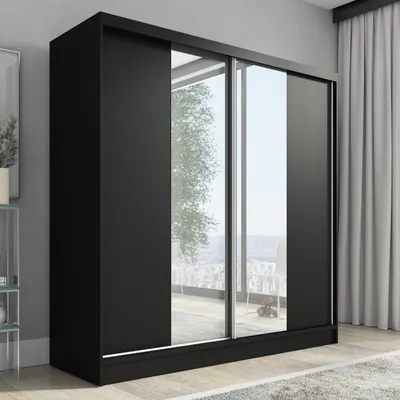 Produktbild von Schwebetürenschrank, 2-türig Schrank mit Spiegel DUO 200 (Weiß, Schwarz, Somona)