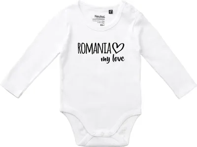 Produktbild von Huuraa Baby Body Romania my love 68 White  Baumwolle Fairtrade Langarmbody Geschenkidee