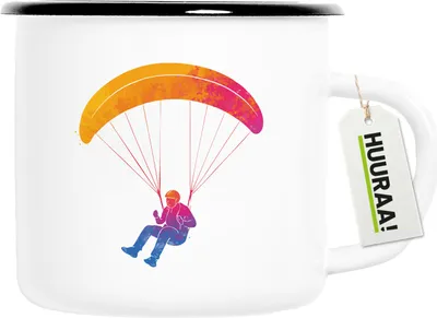 Produktbild von Huuraa Emaille Tasse Paragliding Gleitschirmfliegen 300ml Vintage Campingbecher Geschenkidee