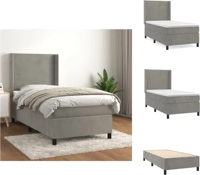 Produktbild von vidaXL Boxspringbett mit Matratze Hellgrau 90x190 cm Samt -  Betten & Bettgestelle