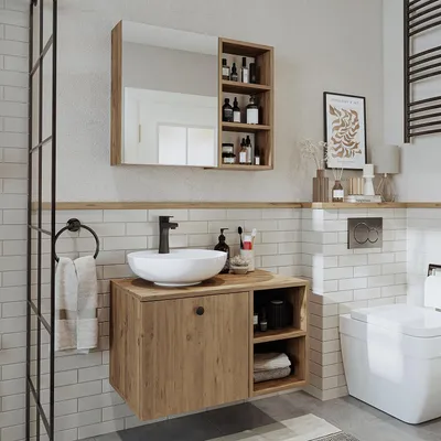 Image de Ensemble de meubles de salle de bains Roomart LOTUS-I-75, 3 pièces, 75 cm de large, chêne