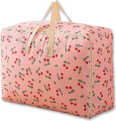 Produktbild von 84 l gro?e Aufbewahrungstasche mit Rei?verschlš¹ssen šC Taschen fš¹r Umzug, Bettw?sche, Unterbett-Aufbewahrungstasche fš¹r Bettdecke, W?sche, Kleidung, Steppdecke (Kirsche)