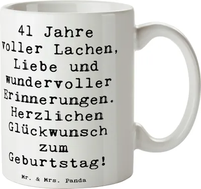 Produktbild von Mr. & Mrs. Panda Tasse Spruch 41. Geburtstag Freude - Weiß - Geschenk, Kaffeetasse, Party, Keramikbecher, besondere Anlässe, Becher, Kaffeebecher, Pott, 41 Jahre, Liebe
