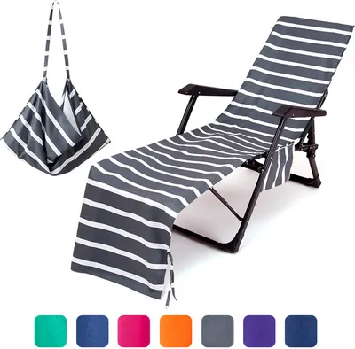 Image de Housse de chaise de plage Serviettes Microfibre Lounge Housse de serviette avec poches de rangement latérales Terry Serviette de plage - Vert