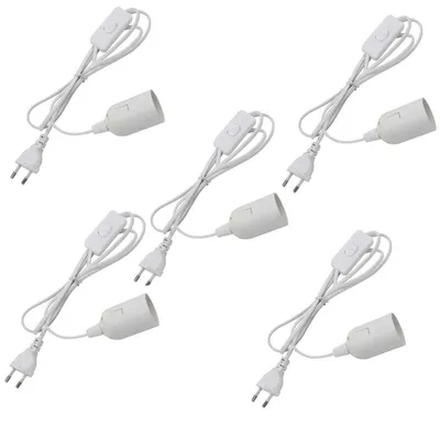 5er-Pack E27 Lampenfassung mit Schalter, Kabel, 1,8 m, weiß