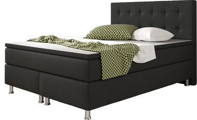 Inter Handels Boxspringbett Köln 180x200 | Boxspringbett mit Webstoff Schwarz