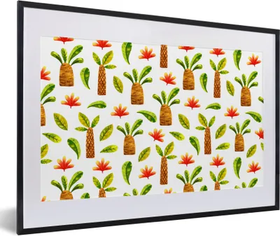 Produktbild von MuchoWow® Gerahmtes Poster Dschungel - Blätter - Muster 60x40 cm - Poster mit Schwarzem Bilderrahmen Wandposter Rahmen Foto Bilder - Schlafzimmer - Plakat in Rahmen - Drucken