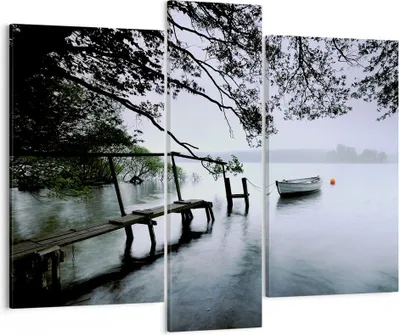 Produktbild von Bild auf Leinwand - Leinwandbild - See Dock Boot Bäume - 95x80cm - Wand Bild - Wanddeko - Wandbilder - Leinwanddruck - Bilder - Kunstdruck - Wanddekoration - Leinwand bilder - Wandkunst - CB95x80-2218