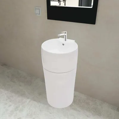Produktbild von vidaXL Standwaschbecken mit Hahn/Überlaufloch Keramik weiß rund