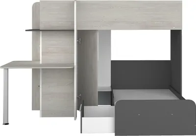 Immagine prodotto di Letto a soppalco angolare - 2 x 90 x 190 cm - con scrivania - bianco, nero e grigio - SAMUEL