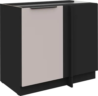 Produktbild von Küchen Eckunterschrank 105 cm Küche ARONA Kaschmir beige matt + Schwarz matt Küchenzeile Küchenblock Einbauküche