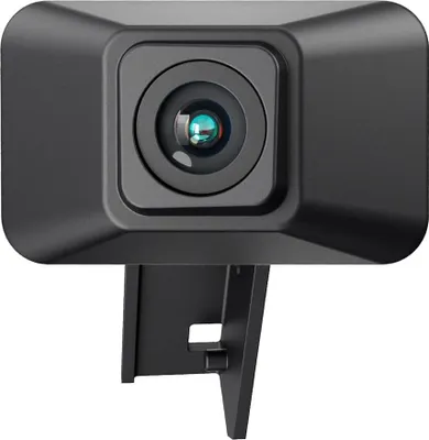A close-up, front-facing view of a black 3D printer camera with a mounting bracket.