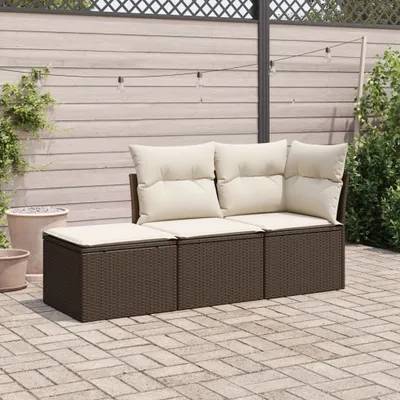 Produktbild von Design 3-tlg. Garten-Sofagarnitur mit Kissen Braun Poly Rattan, Gartenmöbel-Sets 2024 Neu