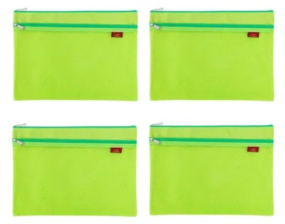 Productafbeelding van Documententasjes A4, met rits, van nylon en mesh, 4 stuks, groen