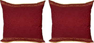 Obrázek produktu pro ABAKUHAUS Sada povlaků na polštářky Maroon (2ks), barokní vířivé ornamenty s dekorativním vzorem ve zlatožlutém rámu, 50 x 50 cm, Maroon Mustard