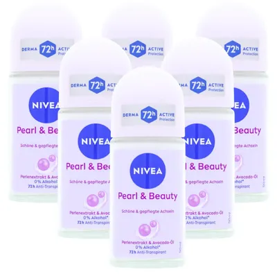 Produktbild von 6 x NIVEA Pearl & Beauty Deo Roll On Antitranspirant je 50 ml Blumig
