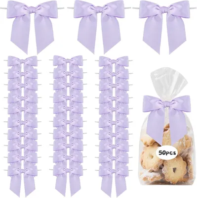 Satin-Schleifen, 50 Stück, hellviolett, 11,4 cm, mit Bindeband