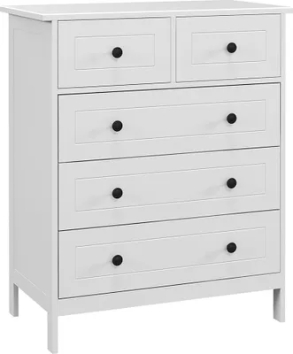 Immagine prodotto di HOMCOM Cassettiera con 5 Cassetti in Legno Salvaspazio e Antiribaltamento, 74x40x91cm, Bianco