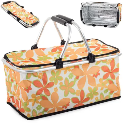 Produktbild von Alu Einkaufskorb Faltbar Picknick Korb Shoper Thermo-Picknickkorb Orange-Blume