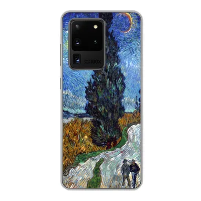 Produktbild von MuchoWow® Handyhülle Schutzhülle Hülle für Samsung Galaxy S20 Ultra Straße mit Zypresse und Stern - Vincent van Gogh Silikon Softcase Handy Hülle - Karteninhaber